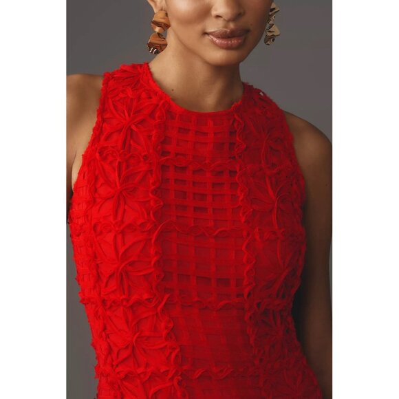 ANTHROPOLOGIE Endless Rose Size Large Red Sleeveless Textured Midi Dress - Picture 3 of 12